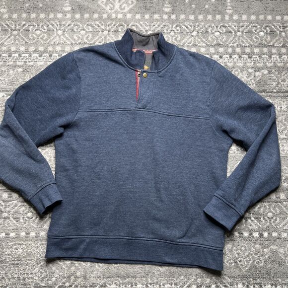 Orvis Signature Sweatshirt  Quarter Zip Snap Mens Large Blue Pullover Outdoors - Picture 1 of 9
